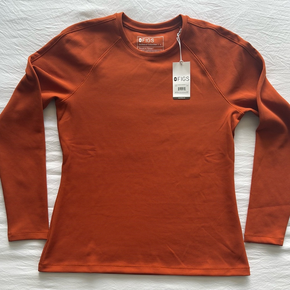 BNWT FIGS Orange Waffle Thermal Crew Neck Top Large